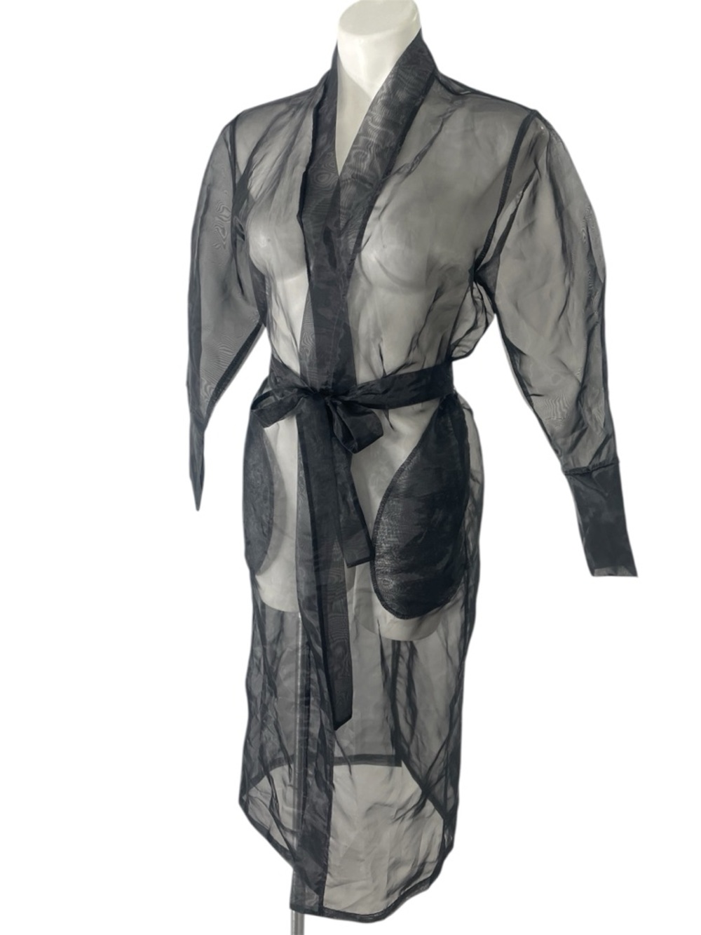 Fashion Nova Sheer Black Kimono Small 3/4 Length Runway Heart NWT